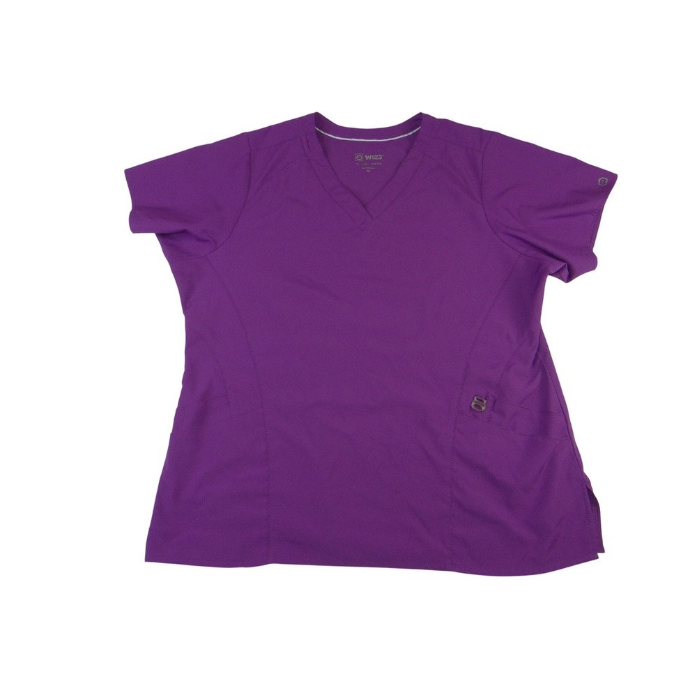 WonderWink W123 Womens Purple V-Neck Scrub Top XL Short Sleeve‎ Performance 3422